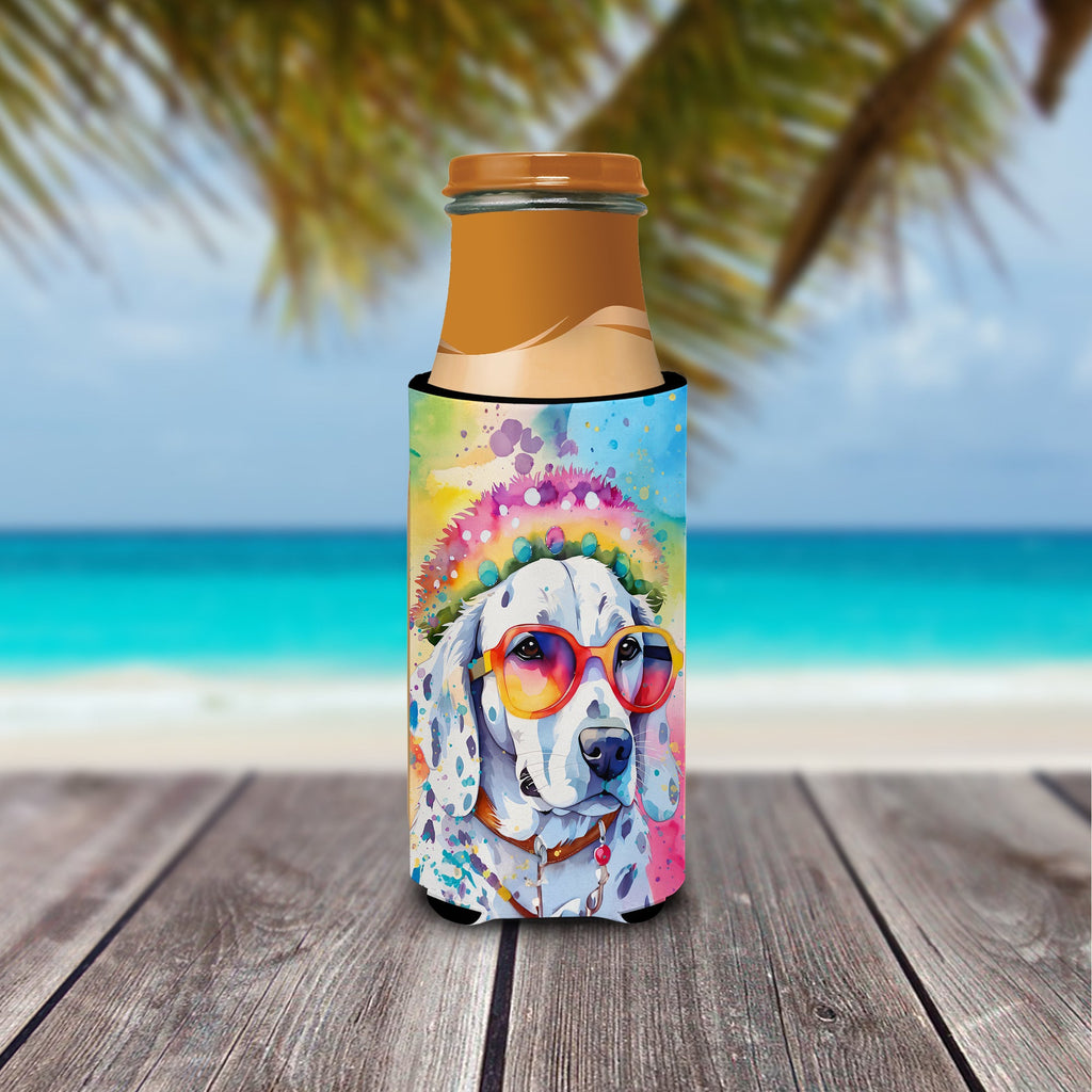Dalmatian Hippie Dawg Slim Can Hugger , Insulated Foam Hugger for 12 oz Slim Cans, Beer Bottles & Water Bottles, Printed in USA