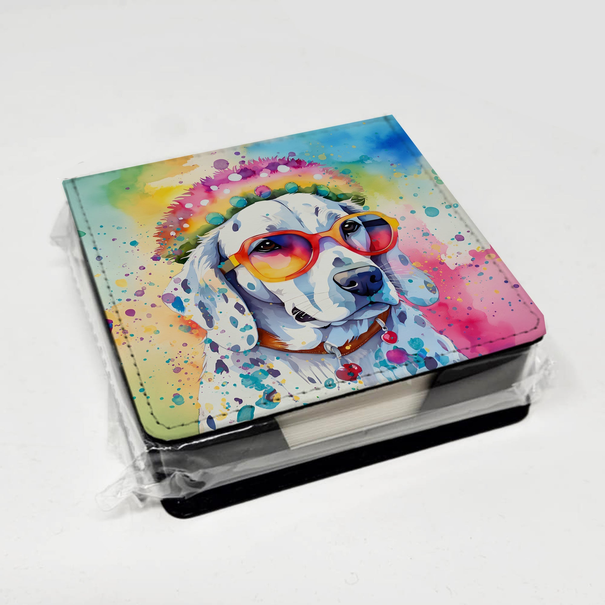 Dalmatian Hippie Dawg PU Leather Note Paper Holder with Artist-Designed Cover, Desk Accessory, Office Gift