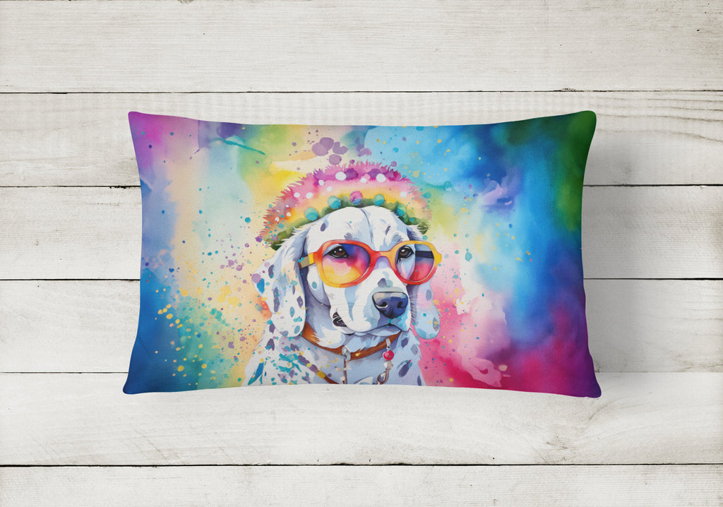 Dalmatian Hippie Dawg Decorative Throw Pillow 12x16 Indoor Outdoor Accent Cushion, Fabric Cover with Insert for Sofa, Bed, Porch & Living Room