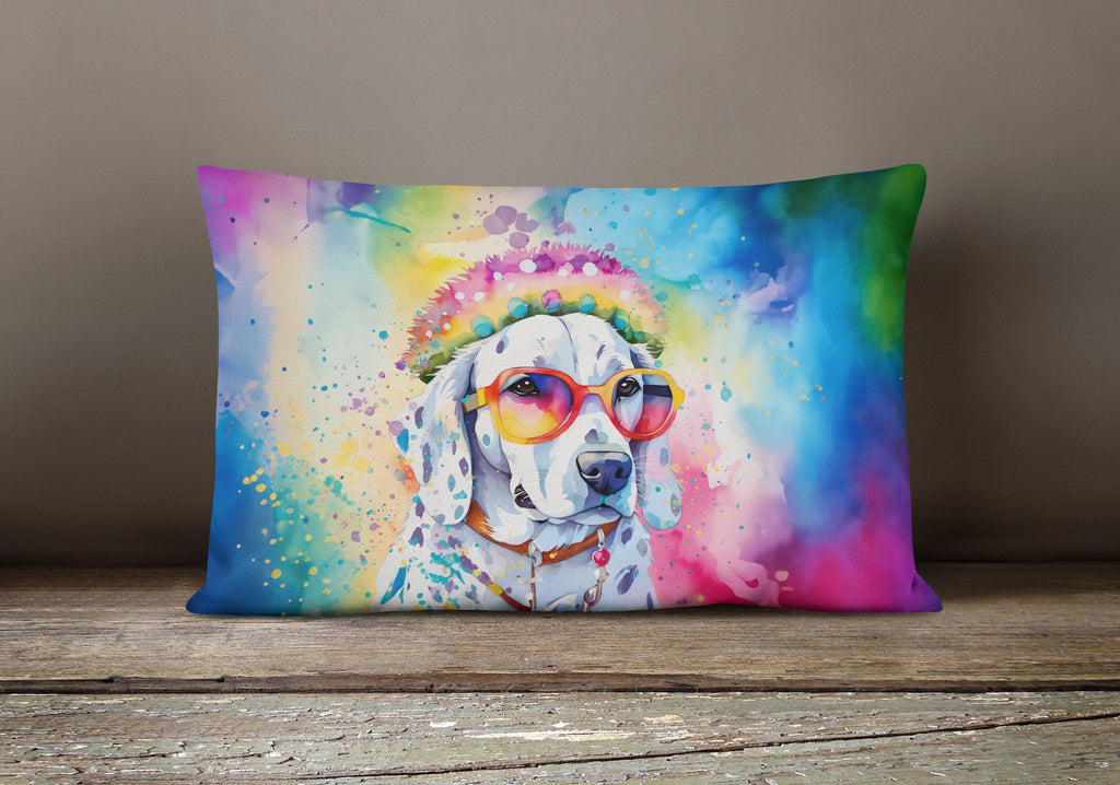 Dalmatian Hippie Dawg Decorative Throw Pillow 12x16 Indoor Outdoor Accent Cushion, Fabric Cover with Insert for Sofa, Bed, Porch & Living Room
