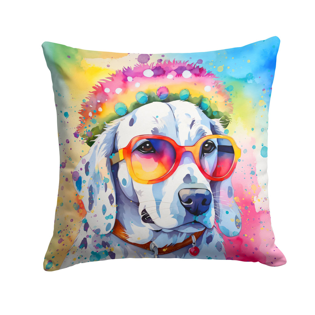 Dalmatian Hippie Dawg Decorative Throw Pillow 14x14 Indoor Outdoor Accent Cushion, Fabric Cover with Insert for Sofa, Bed, Porch & Living Room
