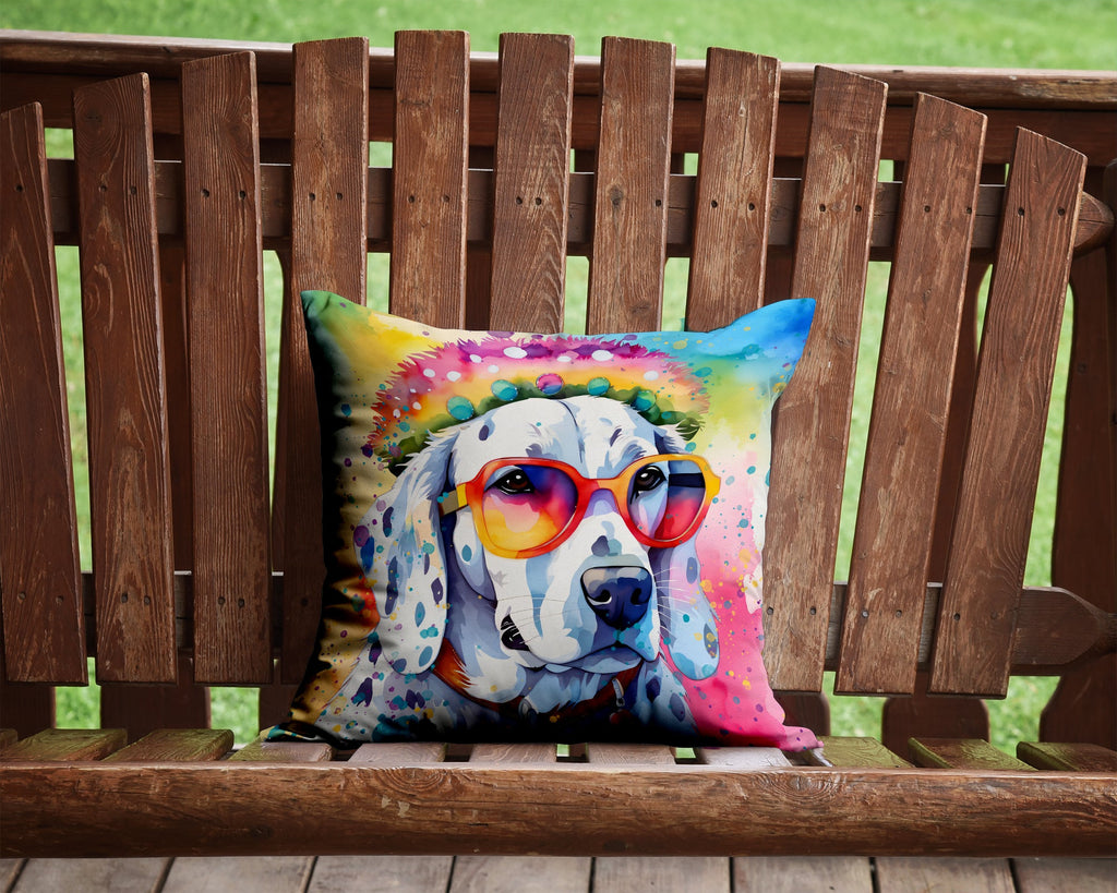 Dalmatian Hippie Dawg Decorative Throw Pillow 14x14 Indoor Outdoor Accent Cushion, Fabric Cover with Insert for Sofa, Bed, Porch & Living Room
