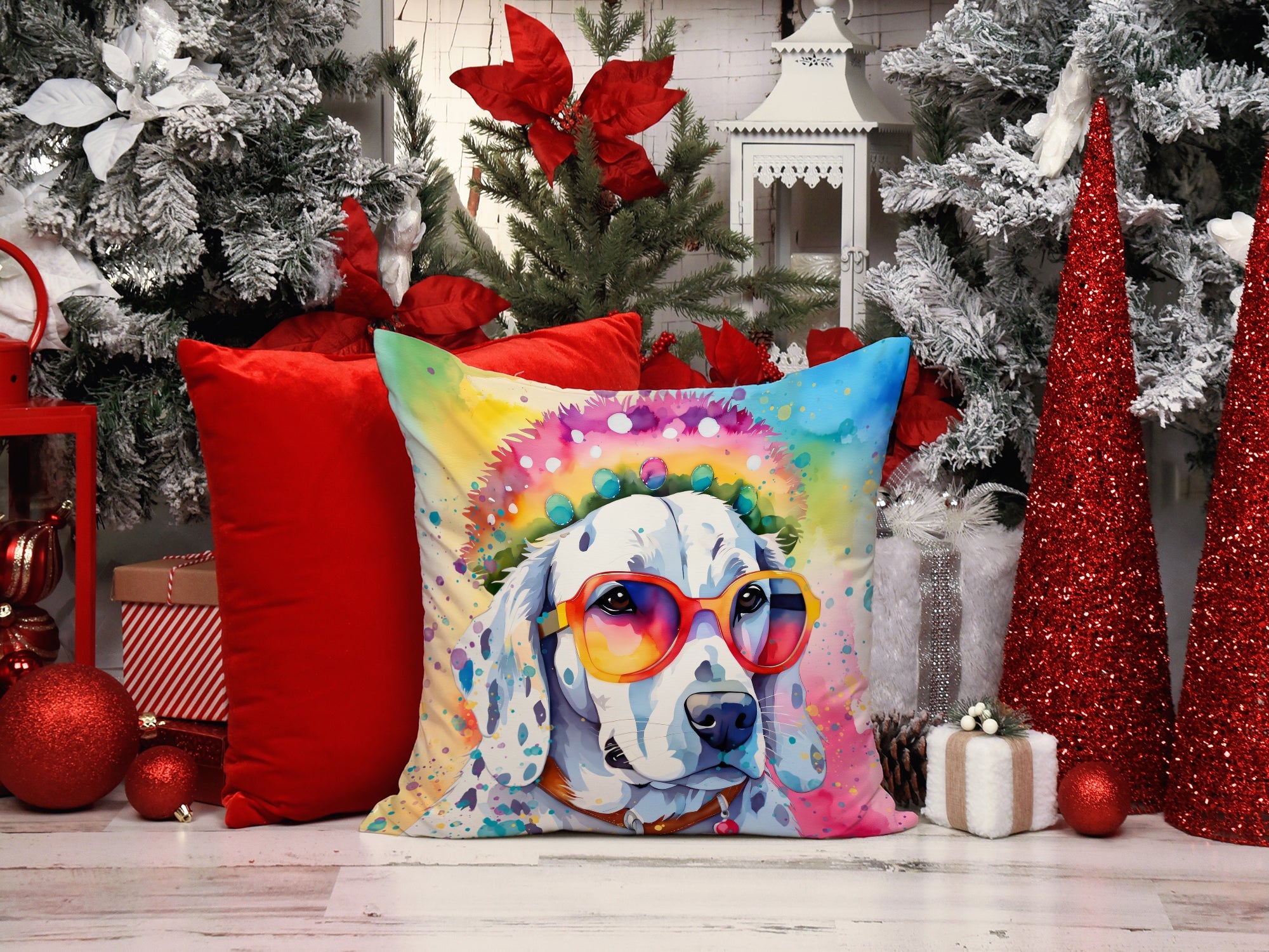 Dalmatian Hippie Dawg Decorative Throw Pillow 18x18 Indoor Outdoor Accent Cushion, Fabric Cover with Insert for Sofa, Bed, Porch & Living Room