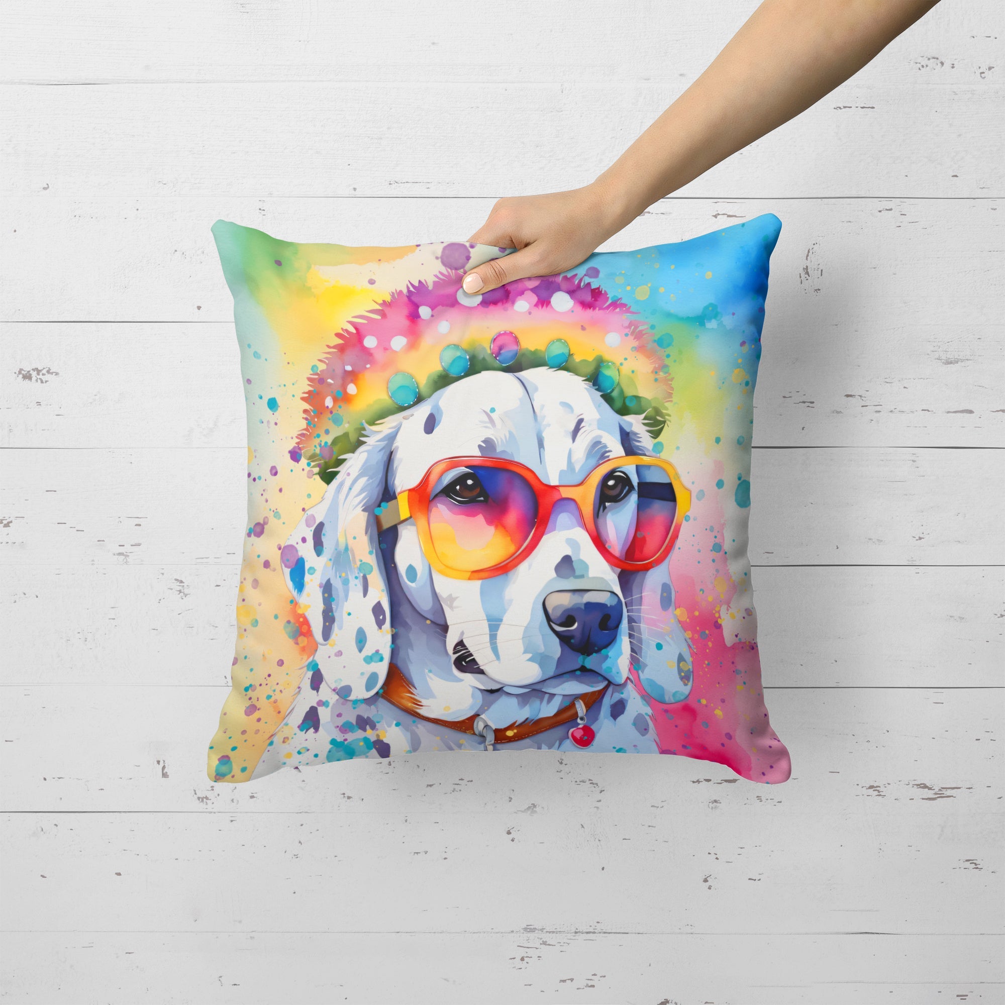 Dalmatian Hippie Dawg Decorative Throw Pillow 18x18 Indoor Outdoor Accent Cushion, Fabric Cover with Insert for Sofa, Bed, Porch & Living Room