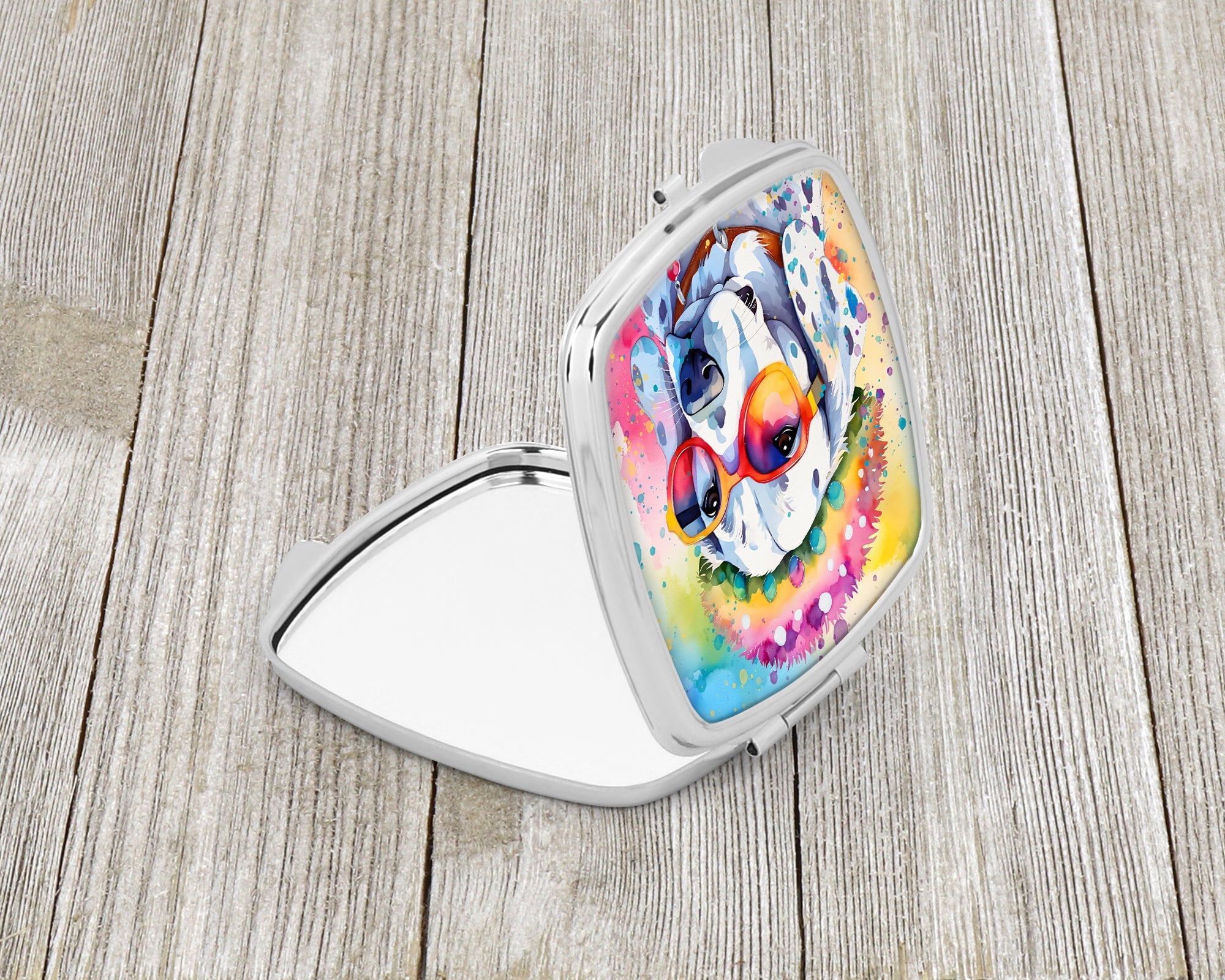 Dalmatian Hippie Dawg Compact Mirror Decorative Travel Makeup Mirror for Women Girls Gifts Pocket Makeup Mirror Folding Handheld