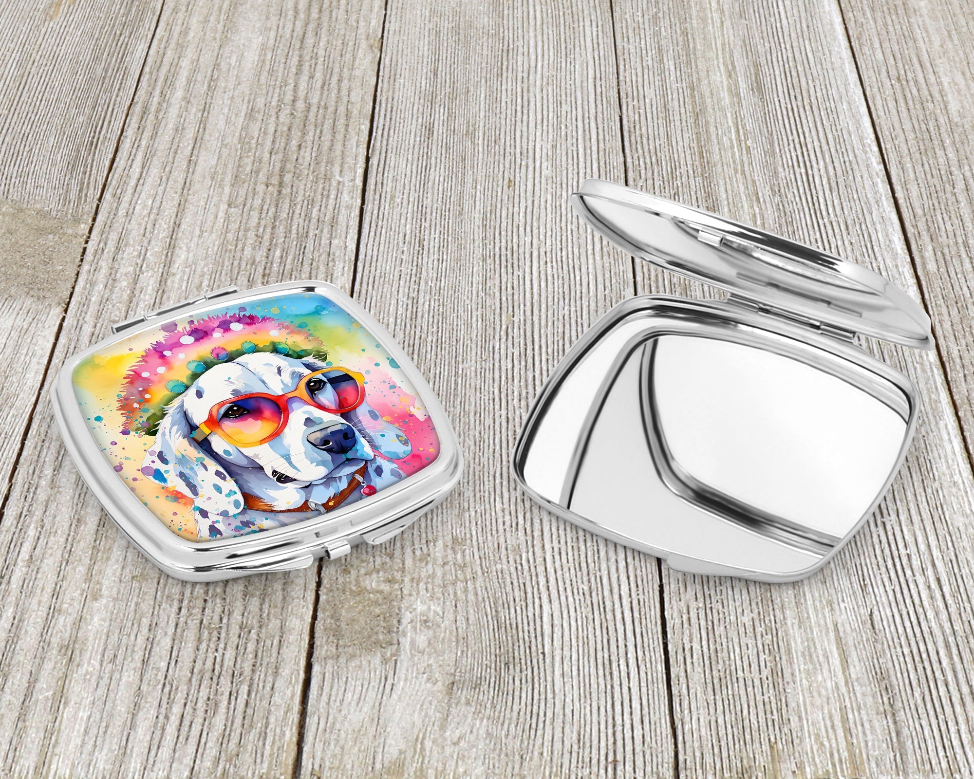 Dalmatian Hippie Dawg Compact Mirror Decorative Travel Makeup Mirror for Women Girls Gifts Pocket Makeup Mirror Folding Handheld
