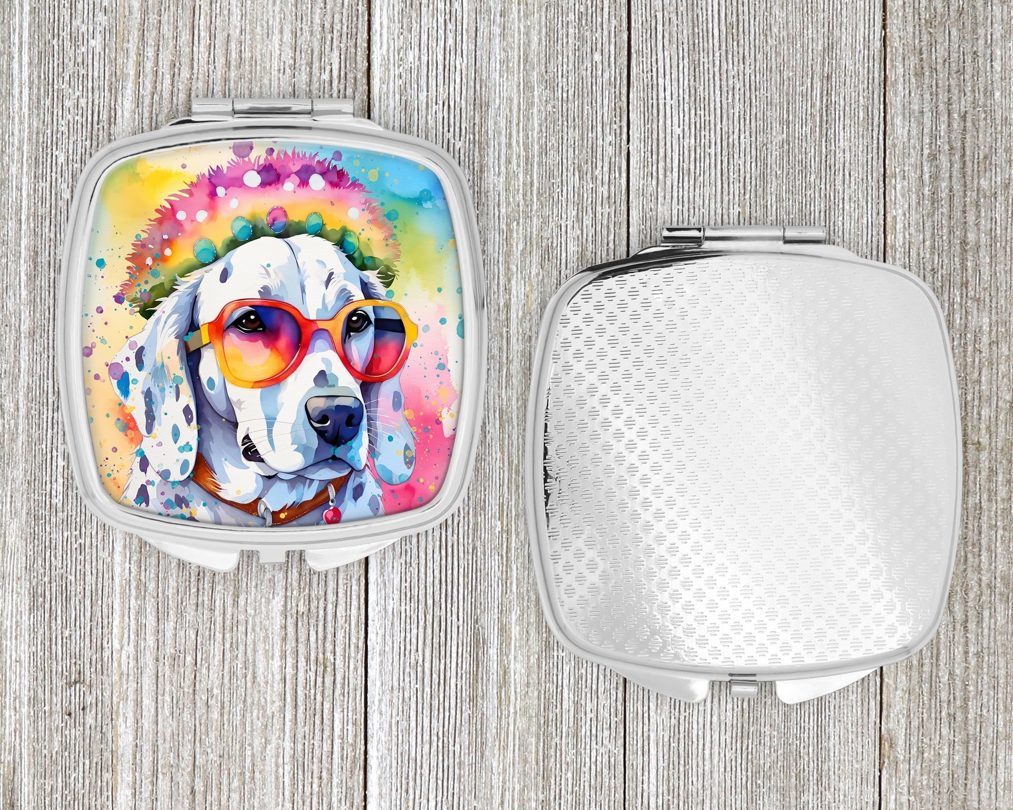 Dalmatian Hippie Dawg Compact Mirror Decorative Travel Makeup Mirror for Women Girls Gifts Pocket Makeup Mirror Folding Handheld