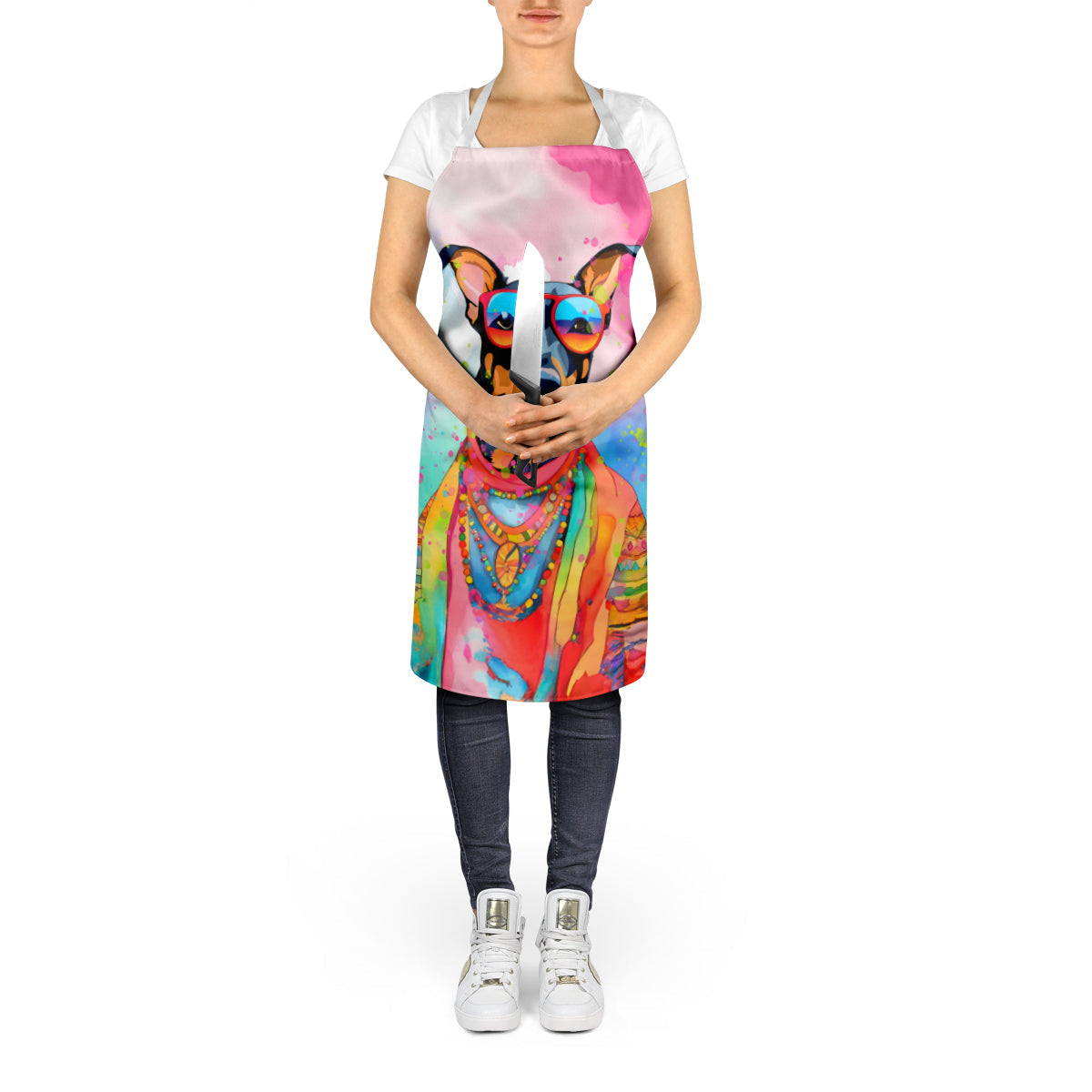 Doberman Pinscher Hippie Dawg Apron Cooking Kitchen Server Baking Crafts Gardening for Adult Women Men, Unisex, Large, Multicolor