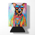Doberman Pinscher Hippie Dawg Can or Bottle Hugger Cooler Sleeve for Standard 12 oz Cans, Insulated Foam Beer & Soda Can Hugger Reusable
