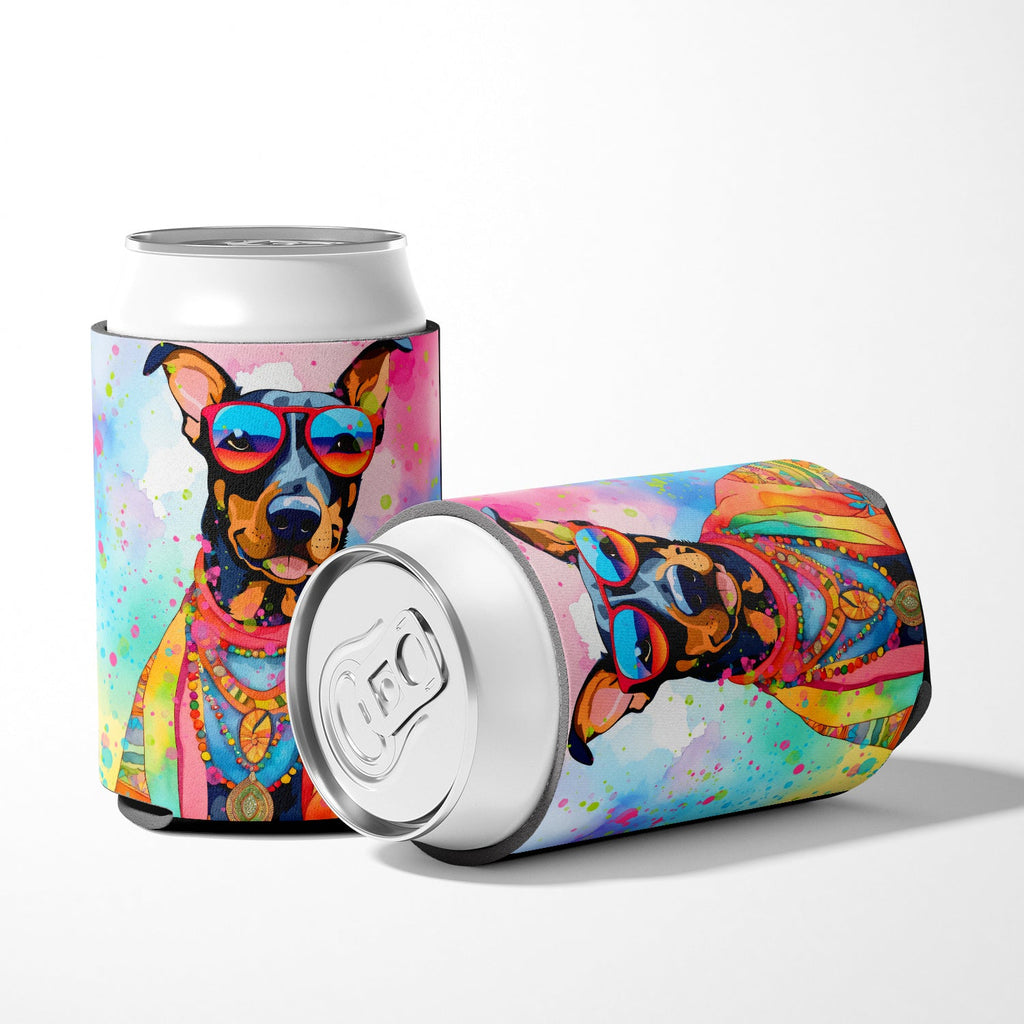 Doberman Pinscher Hippie Dawg Can or Bottle Hugger Cooler Sleeve for Standard 12 oz Cans, Insulated Foam Beer & Soda Can Hugger Reusable