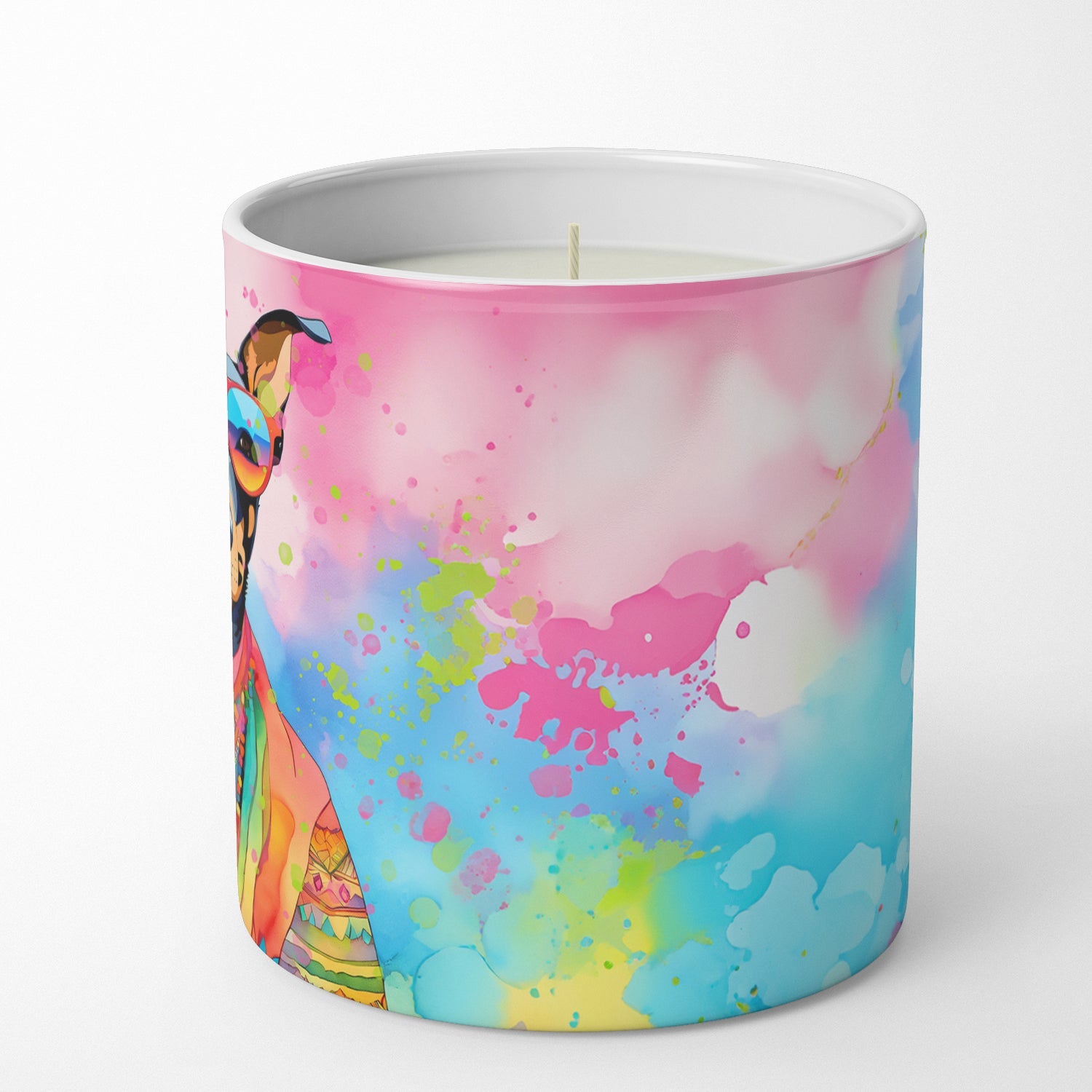Doberman Pinscher Hippie Dawg Decorative Soy Candle Nature Soy Wax Essential Oil Home Decor Ideal for Bedroom Kitchen Bath Office Gift, 10 oz