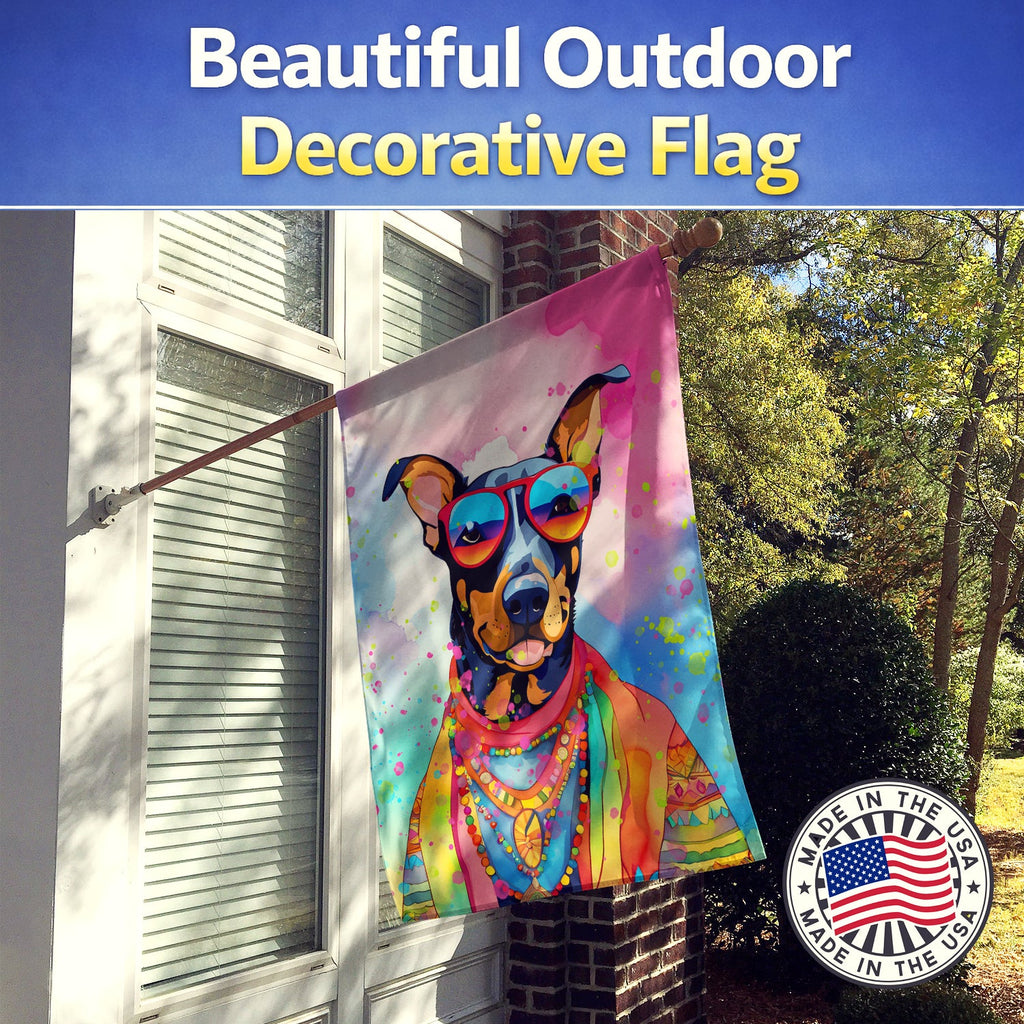 Doberman Pinscher Hippie Dawg House Flag 28x40 Porch Sleeve Pole Decorative Outside Yard Banner Artwork Wall Hanging, Polyester