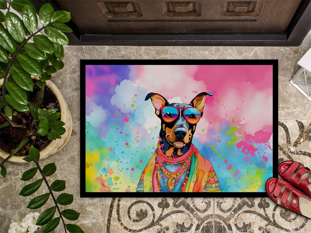 Doberman Pinscher Hippie Dawg Doormat Indoor Outdoor 18H X 27W Front Door Mat Rugs for Entryway, Non Slip Washable