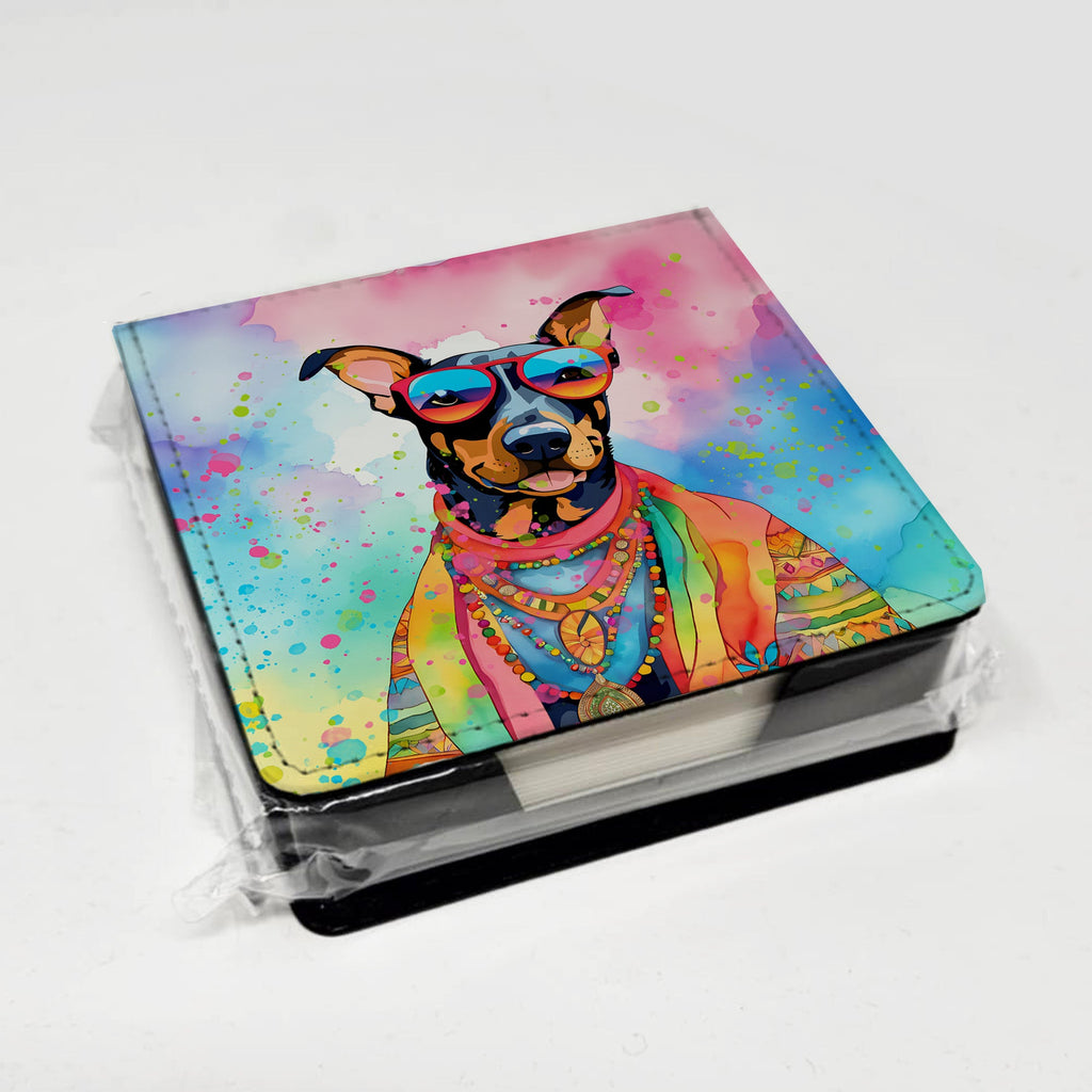 Doberman Pinscher Hippie Dawg PU Leather Note Paper Holder with Artist-Designed Cover, Desk Accessory, Office Gift
