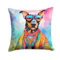 Doberman Pinscher Hippie Dawg Decorative Throw Pillow 14x14 Indoor Outdoor Accent Cushion, Fabric Cover with Insert for Sofa, Bed, Porch & Living Room