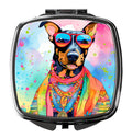 Doberman Pinscher Hippie Dawg Compact Mirror Decorative Travel Makeup Mirror for Women Girls Gifts Pocket Makeup Mirror Folding Handheld