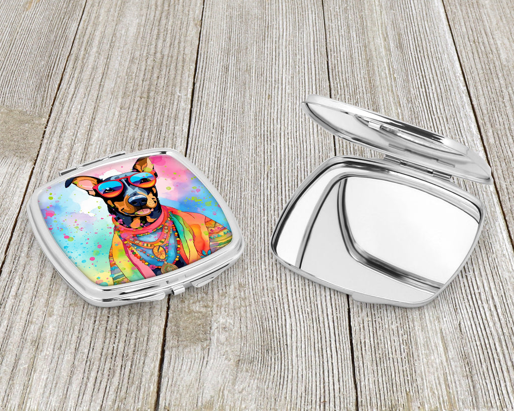 Doberman Pinscher Hippie Dawg Compact Mirror Decorative Travel Makeup Mirror for Women Girls Gifts Pocket Makeup Mirror Folding Handheld