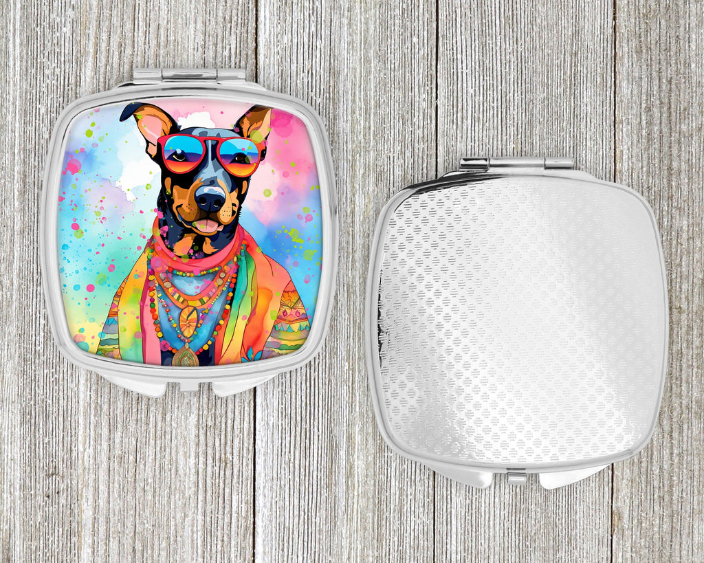 Doberman Pinscher Hippie Dawg Compact Mirror Decorative Travel Makeup Mirror for Women Girls Gifts Pocket Makeup Mirror Folding Handheld
