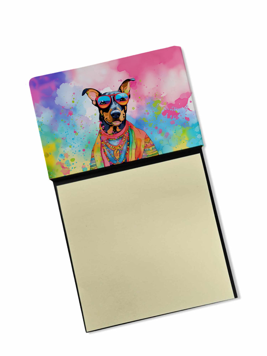 Doberman Pinscher Hippie Dawg Watercolor Sticky Note Holder Refillable Dispenser Desk Accessory 3x3 Pad Gift