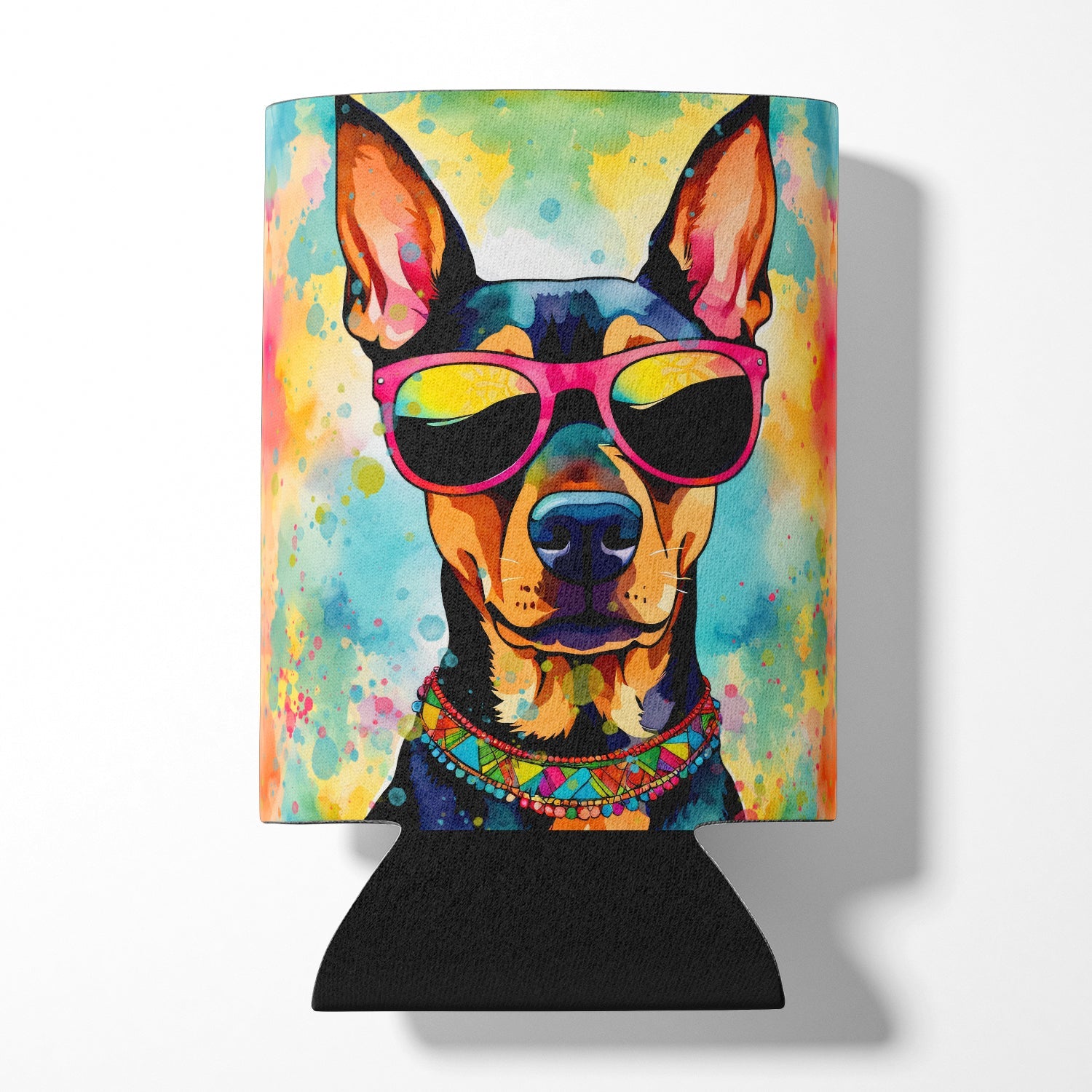 Doberman Pinscher Hippie Dawg Can or Bottle Hugger Cooler Sleeve for Standard 12 oz Cans, Insulated Foam Beer & Soda Can Hugger Reusable