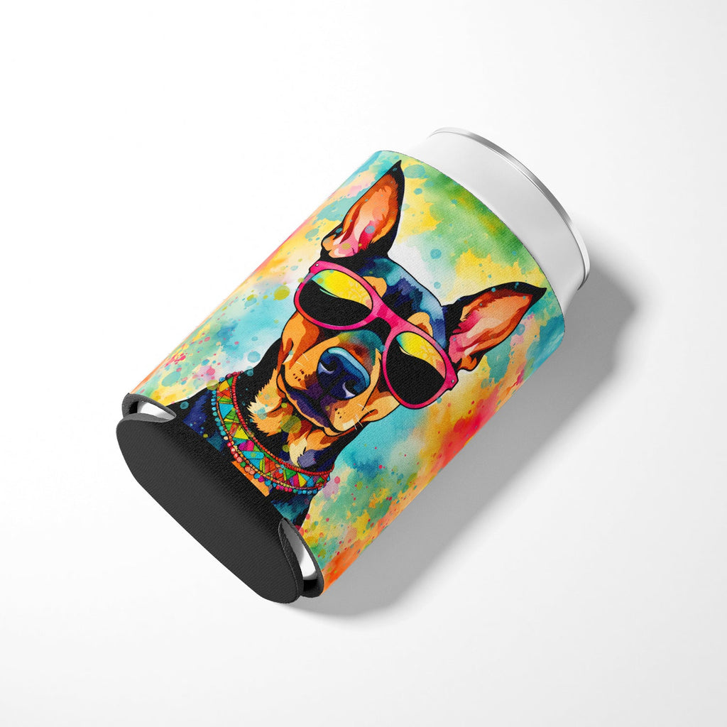 Doberman Pinscher Hippie Dawg Can or Bottle Hugger Cooler Sleeve for Standard 12 oz Cans, Insulated Foam Beer & Soda Can Hugger Reusable