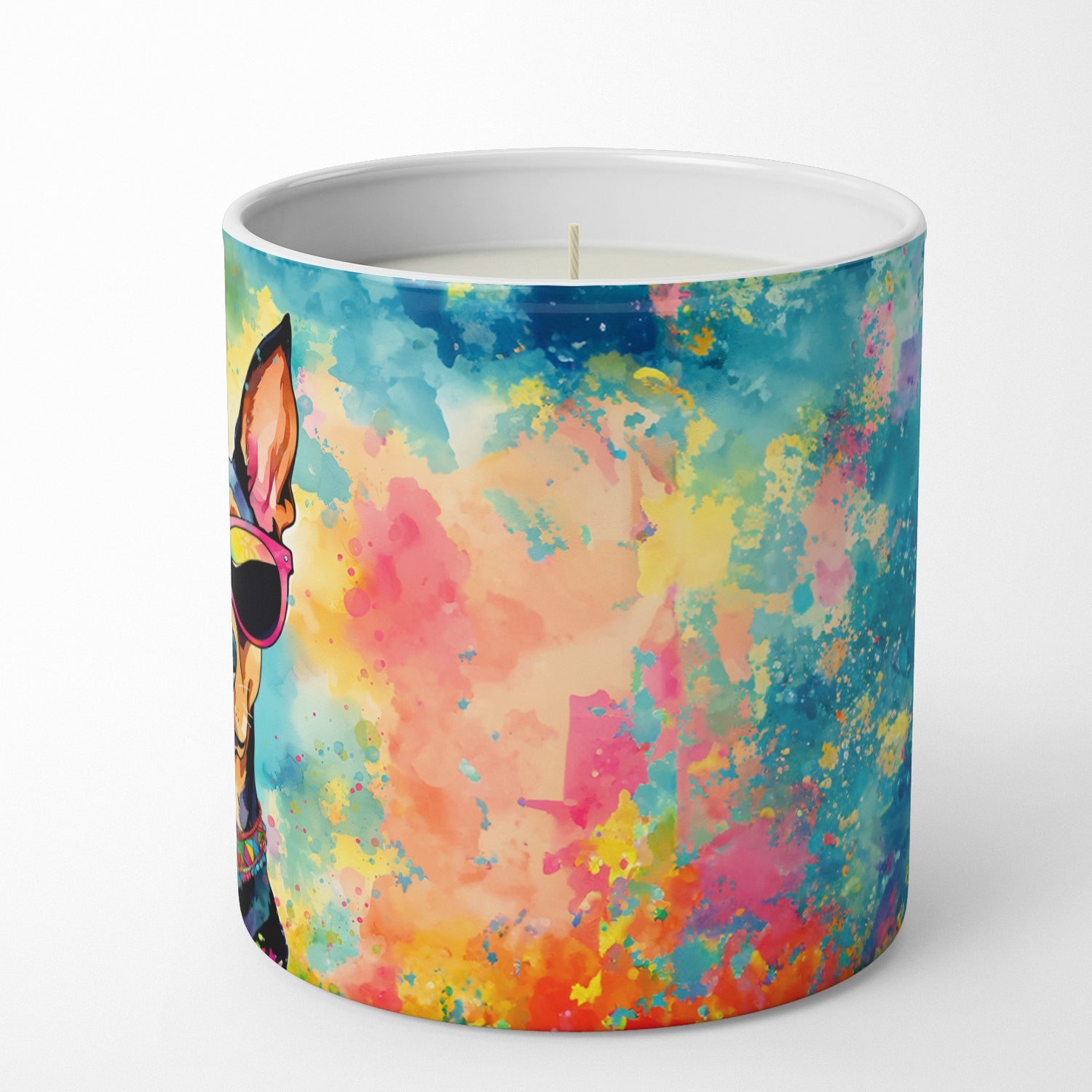 Doberman Pinscher Hippie Dawg Decorative Soy Candle Nature Soy Wax Essential Oil Home Decor Ideal for Bedroom Kitchen Bath Office Gift, 10 oz