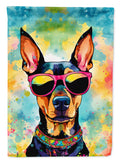 Doberman Pinscher Hippie Dawg House Flag 28x40 Porch Sleeve Pole Decorative Outside Yard Banner Artwork Wall Hanging, Polyester