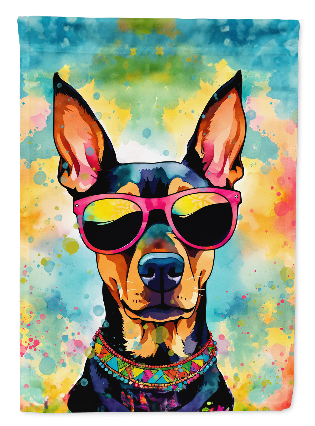 Doberman Pinscher Hippie Dawg House Flag 28x40 Porch Sleeve Pole Decorative Outside Yard Banner Artwork Wall Hanging, Polyester
