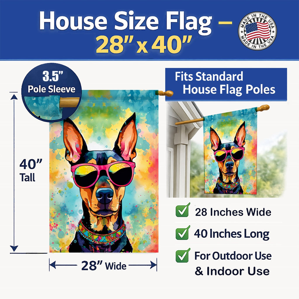 Doberman Pinscher Hippie Dawg House Flag 28x40 Porch Sleeve Pole Decorative Outside Yard Banner Artwork Wall Hanging, Polyester