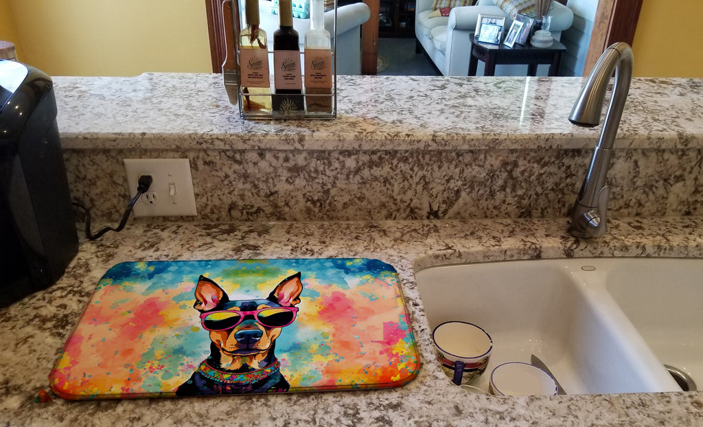 Doberman Pinscher Hippie Dawg Dish Drying Mat Absorbent Dish Drying Mat Pad for Kitchen Counter Dish Drainer Mat for Countertop, 14 x 21", Multicolor