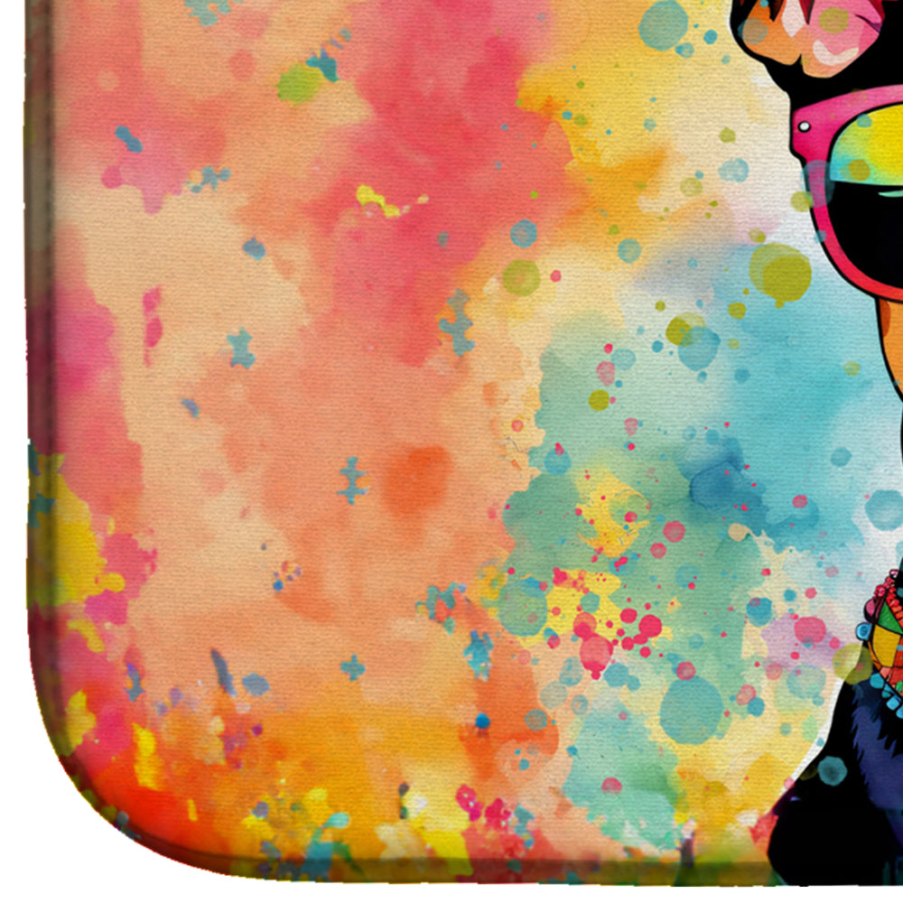 Doberman Pinscher Hippie Dawg Dish Drying Mat Absorbent Dish Drying Mat Pad for Kitchen Counter Dish Drainer Mat for Countertop, 14 x 21", Multicolor