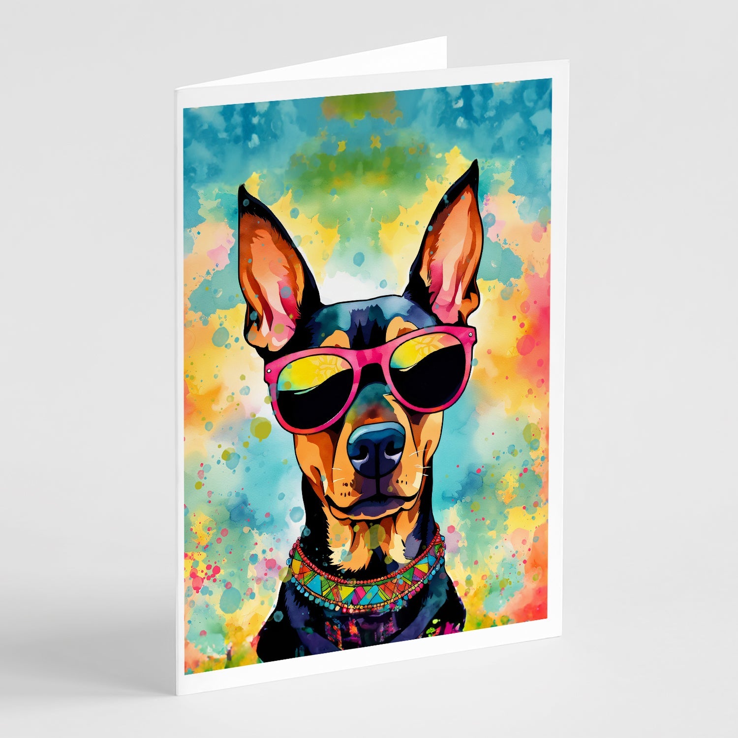 Doberman Pinscher Hippie Dawg Greeting Cards Pack of 8 Blank Cards with Envelopes Whimsical A7 Size 5x7