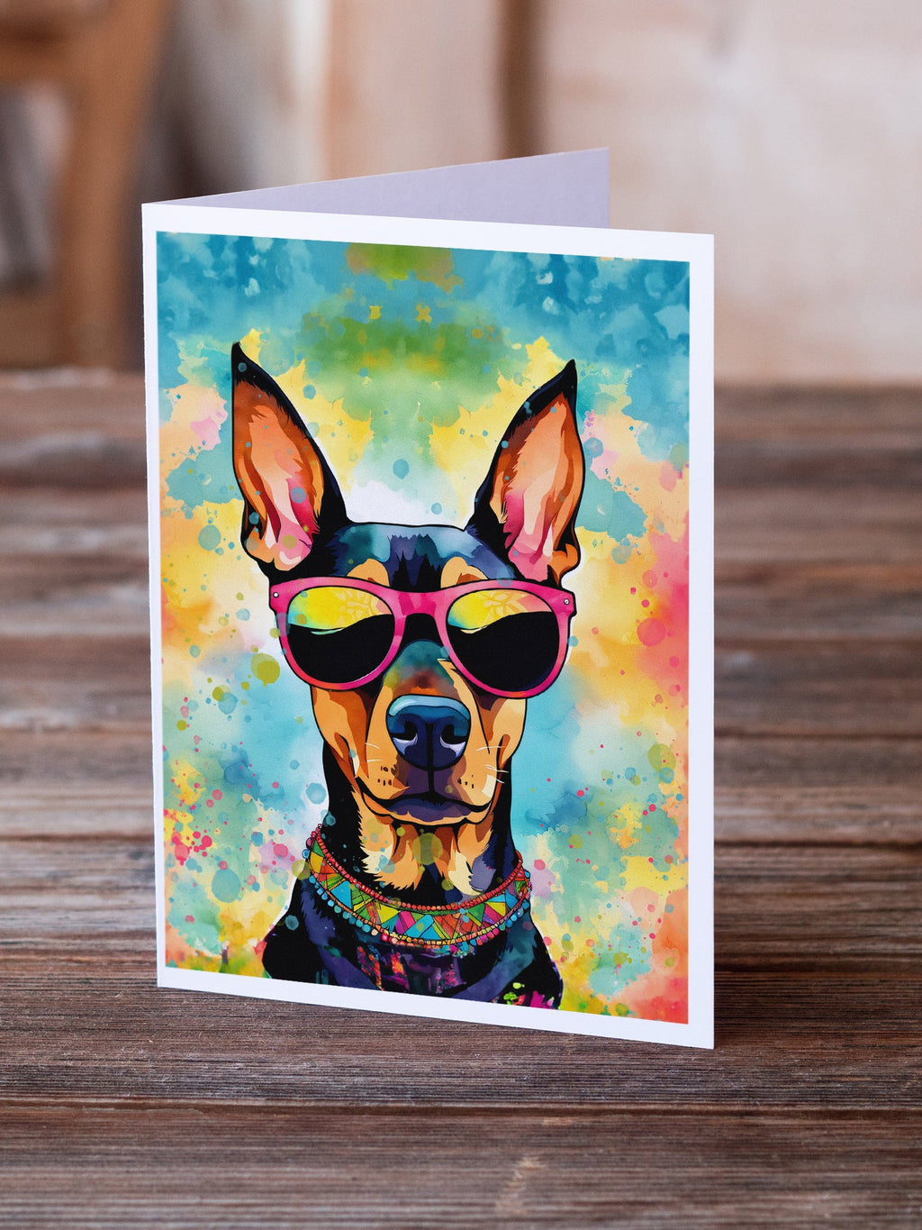 Doberman Pinscher Hippie Dawg Greeting Cards Pack of 8 Blank Cards with Envelopes Whimsical A7 Size 5x7