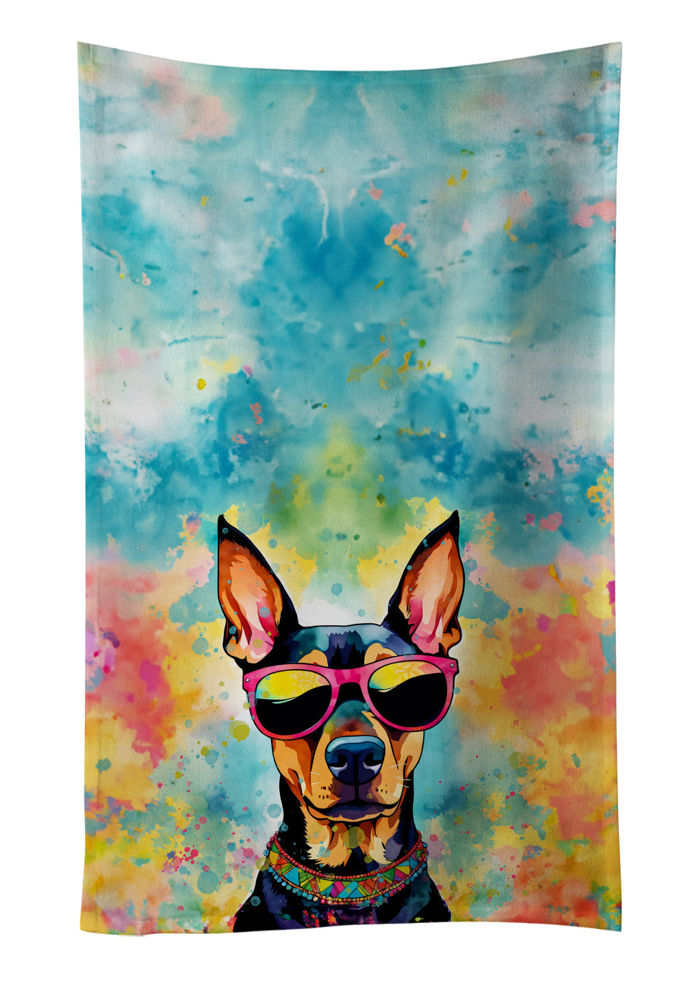 Doberman Pinscher Hippie Dawg Kitchen Towel Velour Plush Front and Cotton Loop Back Machine Washable