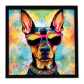 Doberman Pinscher Hippie Dawg Framed Metal Print Bathroom, Kitchen, Office, Home Decor Wall Art Ready to Hang, Square, 8X8