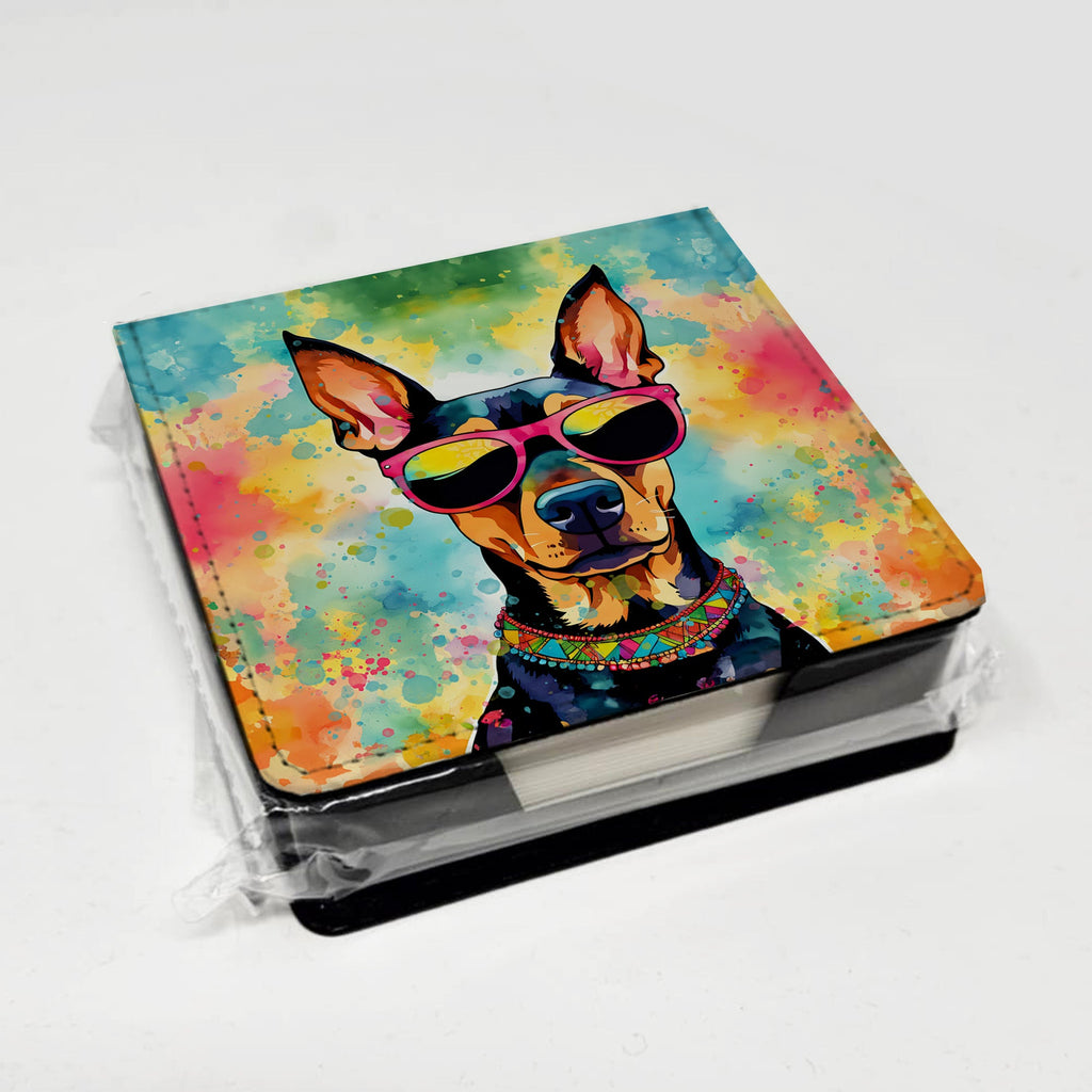 Doberman Pinscher Hippie Dawg PU Leather Note Paper Holder with Artist-Designed Cover, Desk Accessory, Office Gift