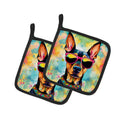 Doberman Pinscher Hippie Dawg Pot Holder Set of 2 Heat Resistant Quilted Hot Pads 7.5 x 7.5 Inch, Insulated Kitchen Trivets for Cooking & Baking