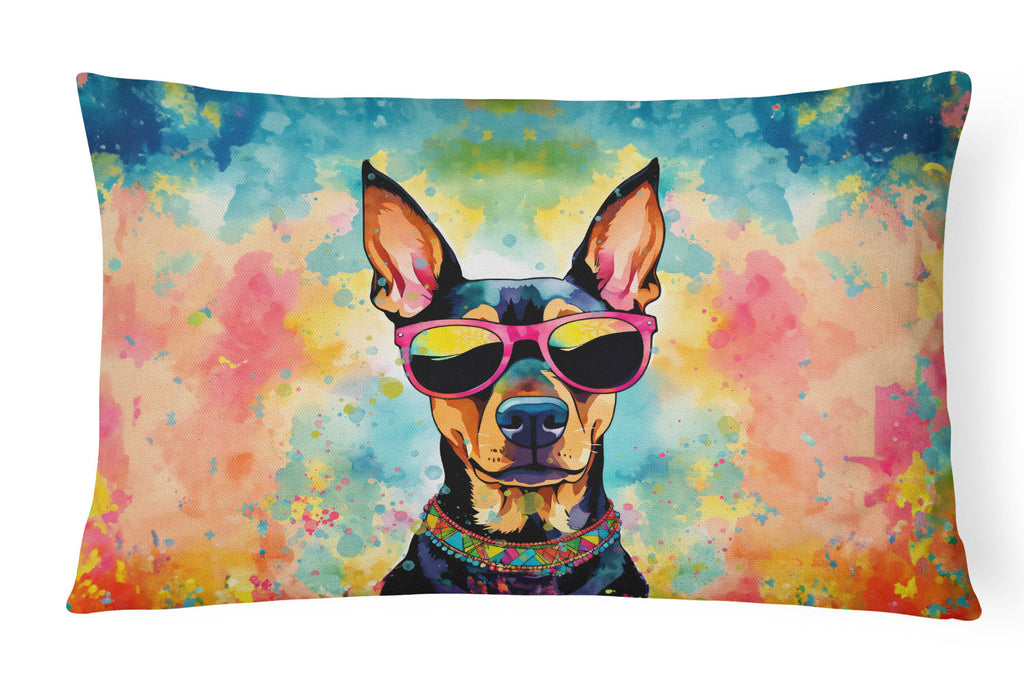 Doberman Pinscher Hippie Dawg Decorative Throw Pillow 12x16 Indoor Outdoor Accent Cushion, Fabric Cover with Insert for Sofa, Bed, Porch & Living Room