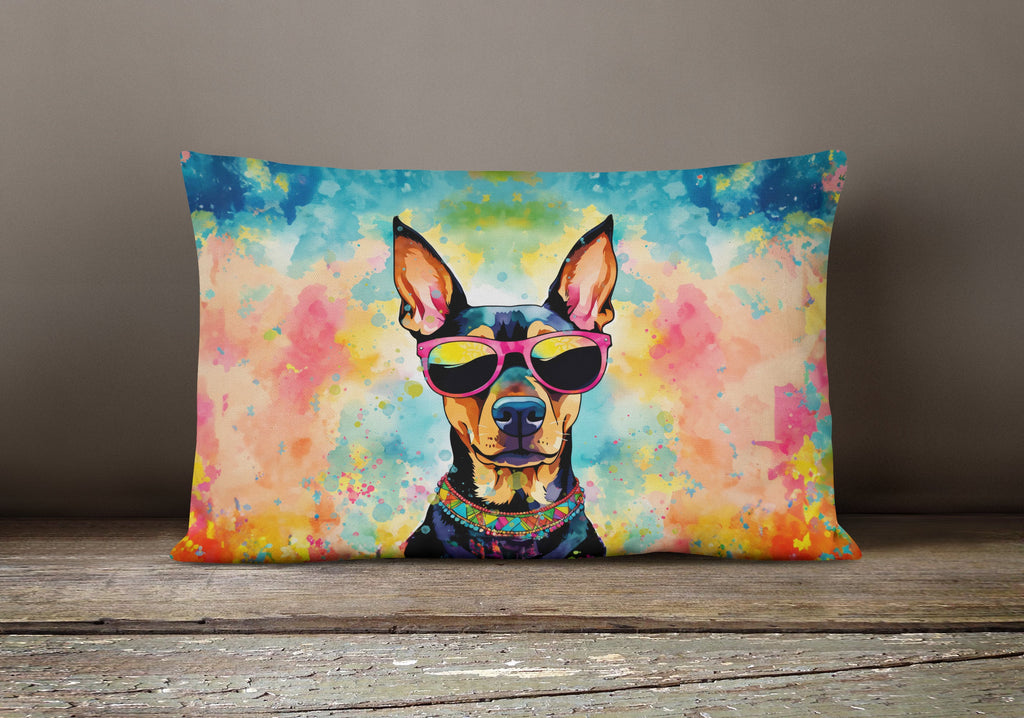 Doberman Pinscher Hippie Dawg Decorative Throw Pillow 12x16 Indoor Outdoor Accent Cushion, Fabric Cover with Insert for Sofa, Bed, Porch & Living Room