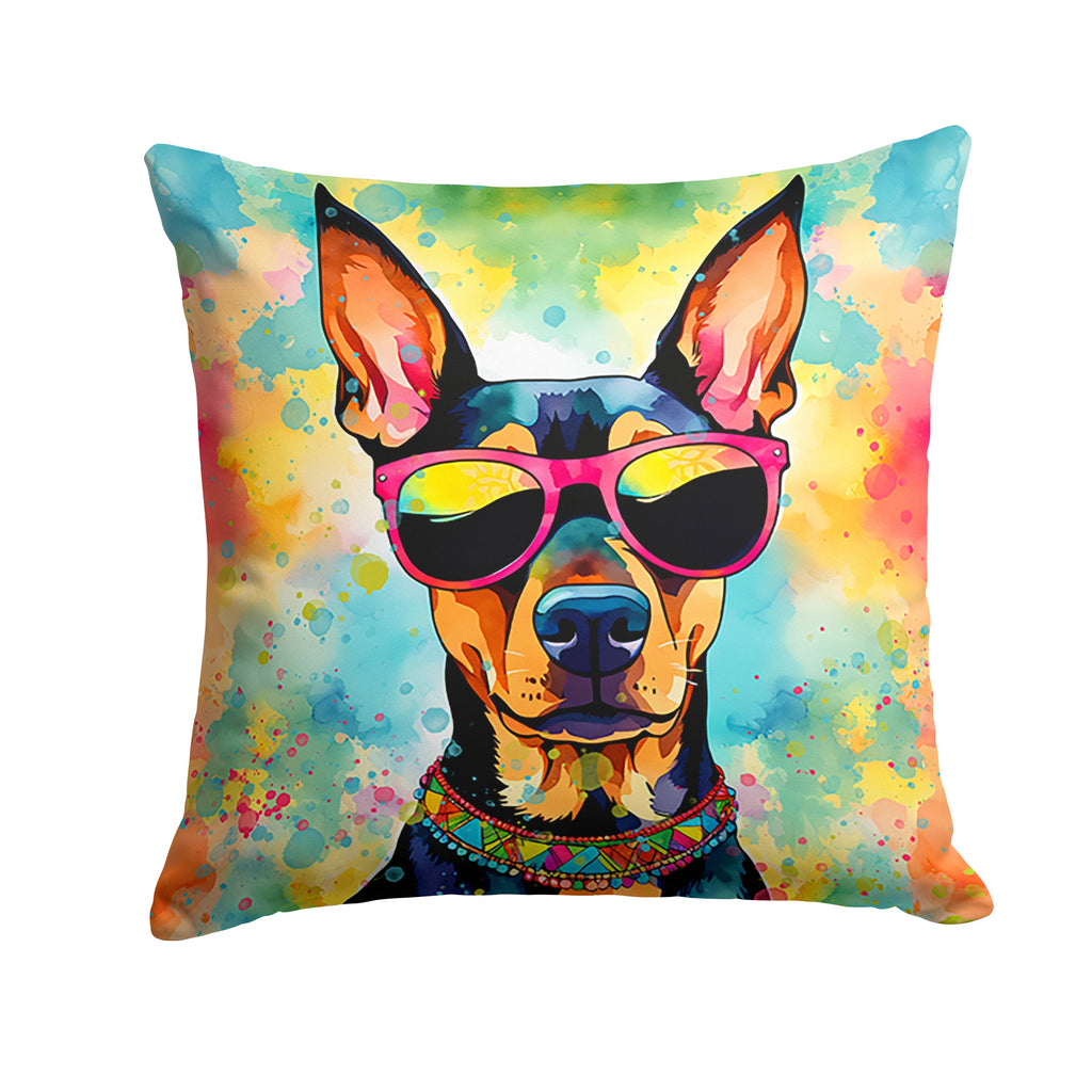Doberman Pinscher Hippie Dawg Decorative Throw Pillow 18x18 Indoor Outdoor Accent Cushion, Fabric Cover with Insert for Sofa, Bed, Porch & Living Room