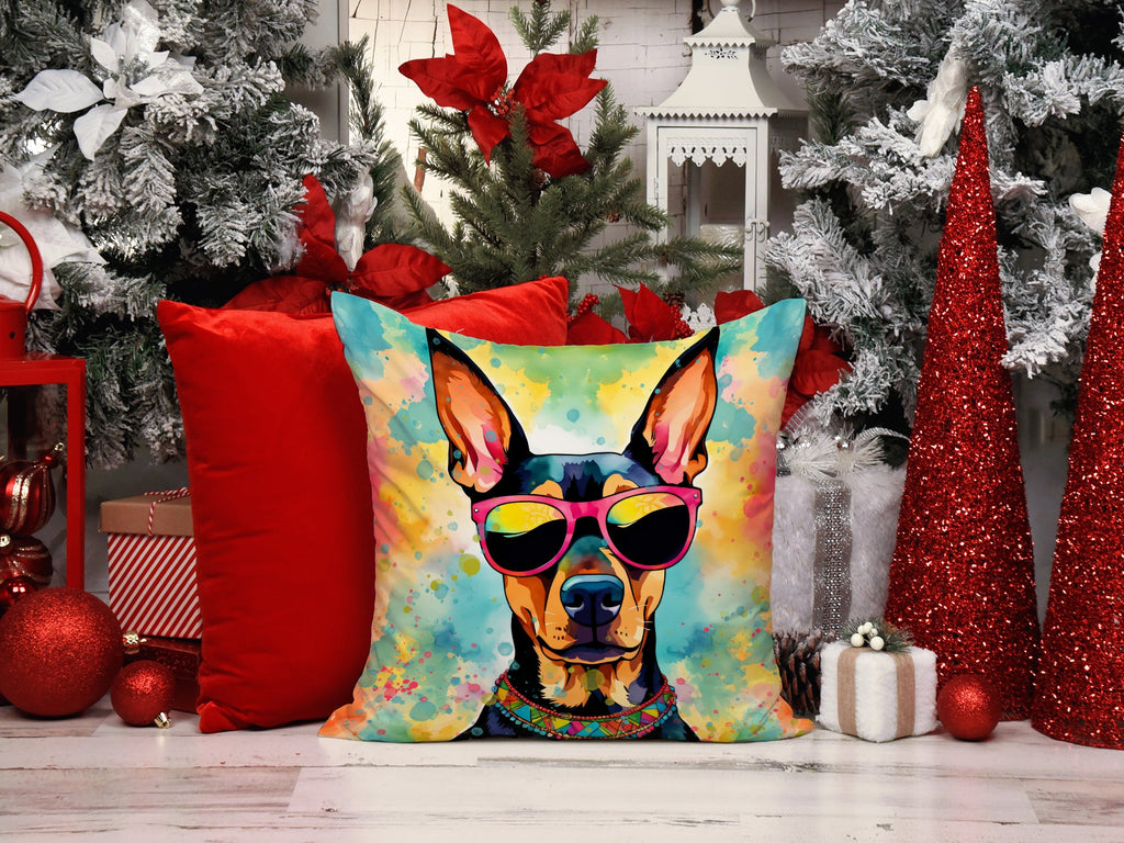 Doberman Pinscher Hippie Dawg Decorative Throw Pillow 18x18 Indoor Outdoor Accent Cushion, Fabric Cover with Insert for Sofa, Bed, Porch & Living Room