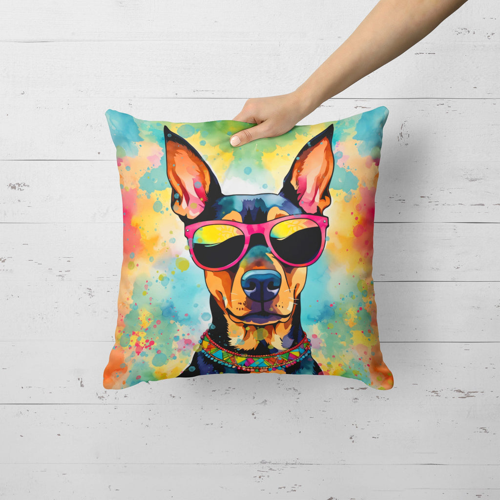 Doberman Pinscher Hippie Dawg Decorative Throw Pillow 18x18 Indoor Outdoor Accent Cushion, Fabric Cover with Insert for Sofa, Bed, Porch & Living Room