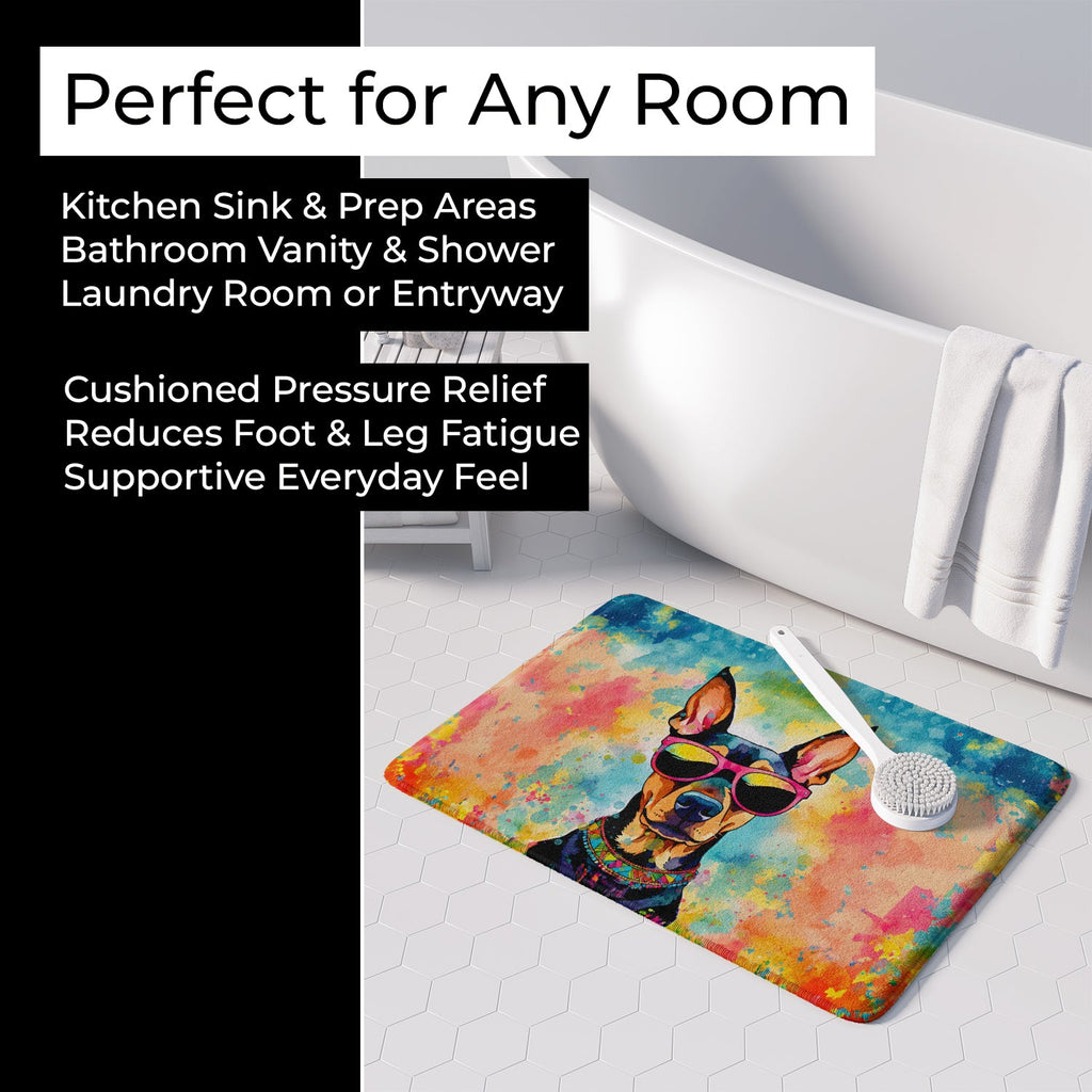 Doberman Pinscher Hippie Dawg Memory Foam Kitchen Mat Machine Washable Anti-Fatigue Cushion Comfort Bath or Kitchen Rug