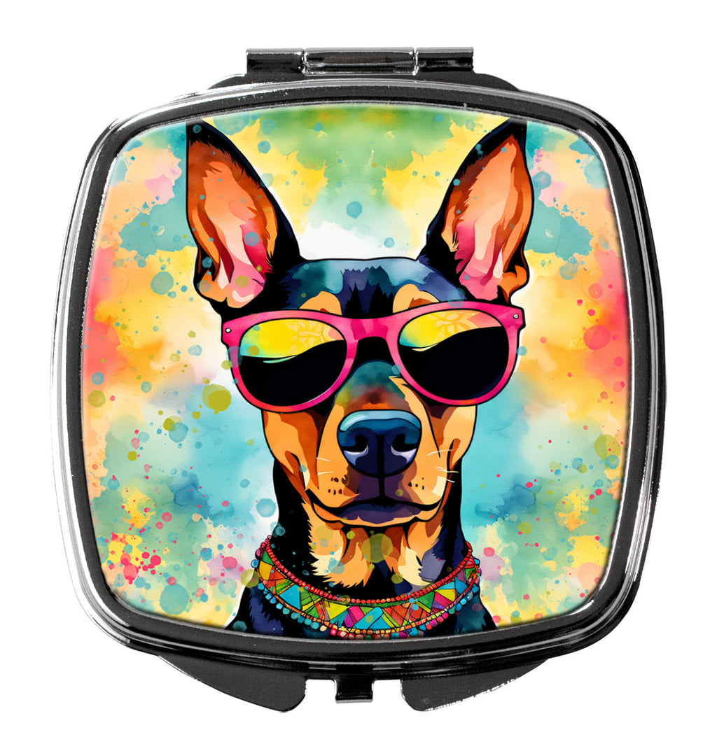 Doberman Pinscher Hippie Dawg Compact Mirror Decorative Travel Makeup Mirror for Women Girls Gifts Pocket Makeup Mirror Folding Handheld