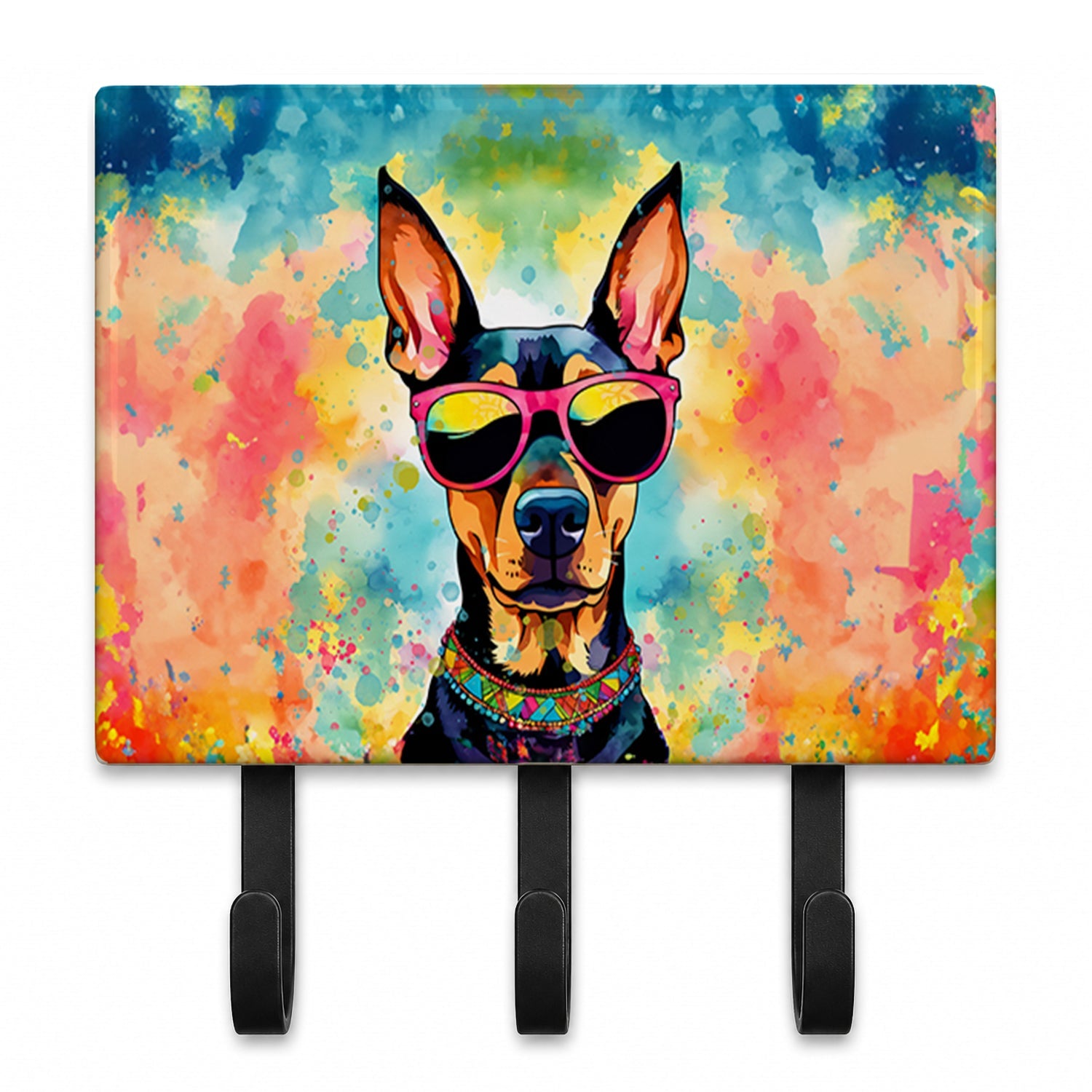 Doberman Pinscher Hippie Dawg Leash or Key Holder Wall Hooks, Coat Rack Wall Mount, for Hanging Keys, Towels, Aprons, Leashes