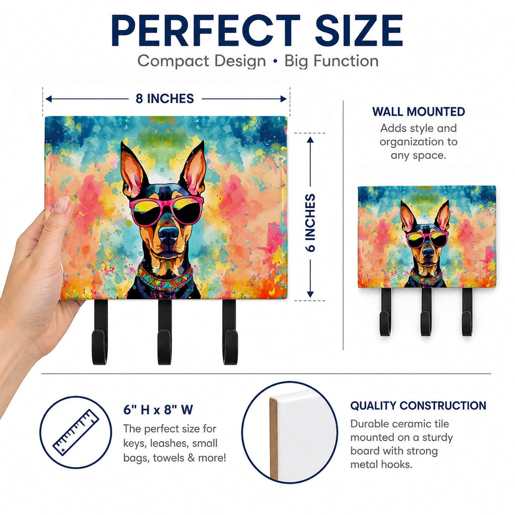 Doberman Pinscher Hippie Dawg Leash or Key Holder Wall Hooks, Coat Rack Wall Mount, for Hanging Keys, Towels, Aprons, Leashes