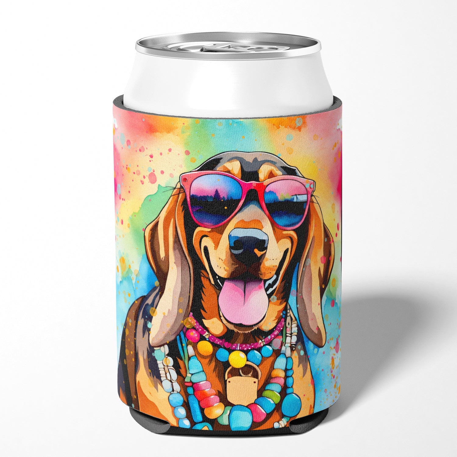 Doberman Pinscher Hippie Dawg Can or Bottle Hugger Cooler Sleeve for Standard 12 oz Cans, Insulated Foam Beer & Soda Can Hugger Reusable