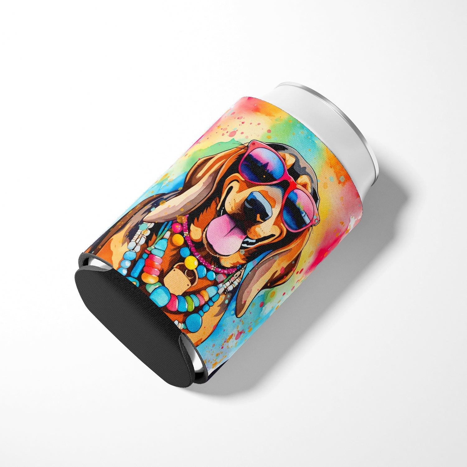 Doberman Pinscher Hippie Dawg Can or Bottle Hugger Cooler Sleeve for Standard 12 oz Cans, Insulated Foam Beer & Soda Can Hugger Reusable