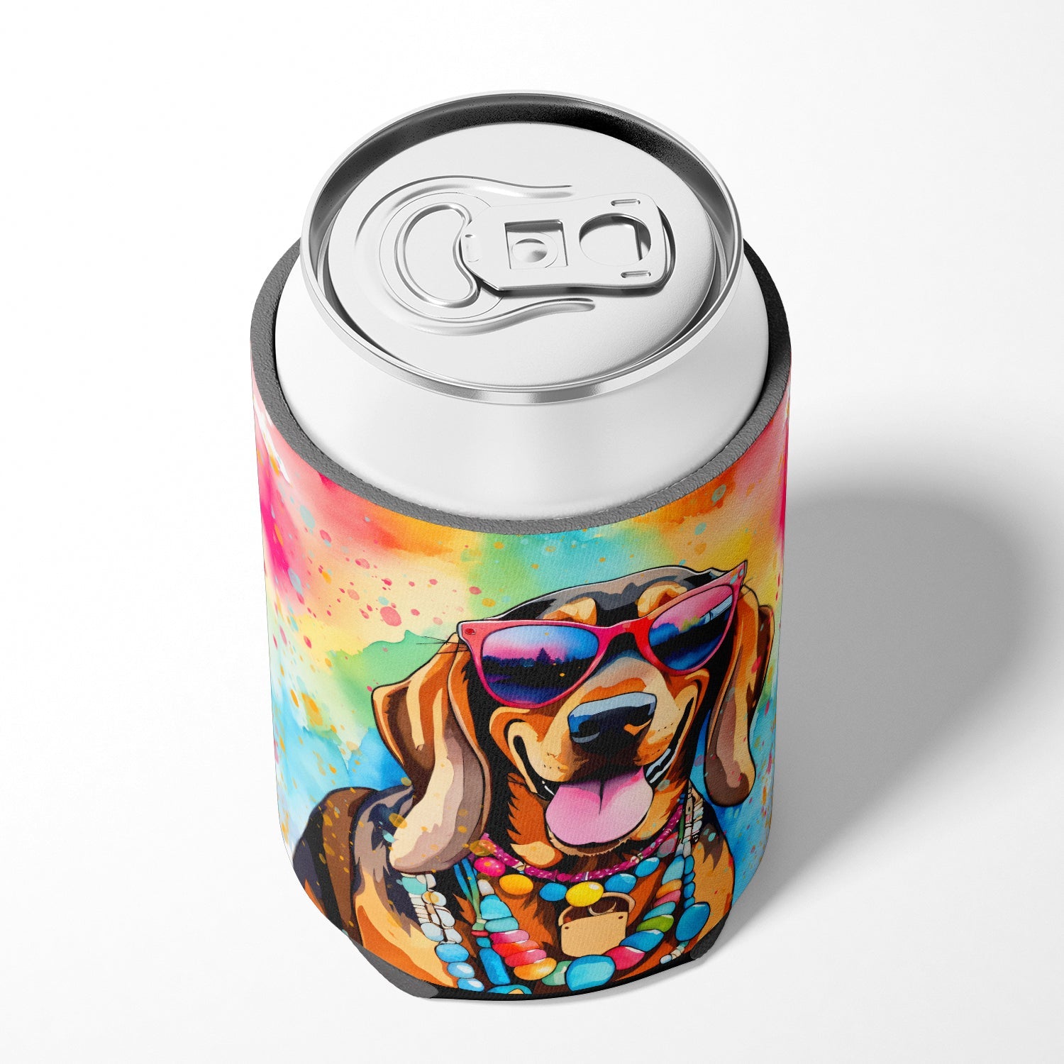 Doberman Pinscher Hippie Dawg Can or Bottle Hugger Cooler Sleeve for Standard 12 oz Cans, Insulated Foam Beer & Soda Can Hugger Reusable