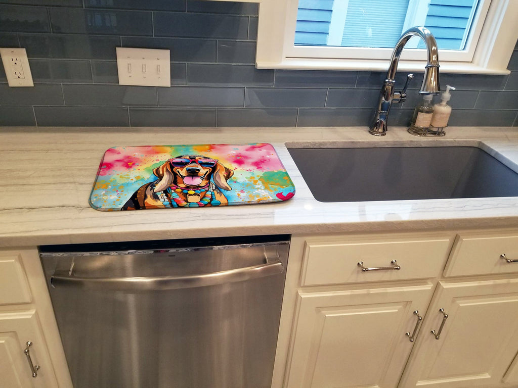 Doberman Pinscher Hippie Dawg Dish Drying Mat Absorbent Dish Drying Mat Pad for Kitchen Counter Dish Drainer Mat for Countertop, 14 x 21", Multicolor
